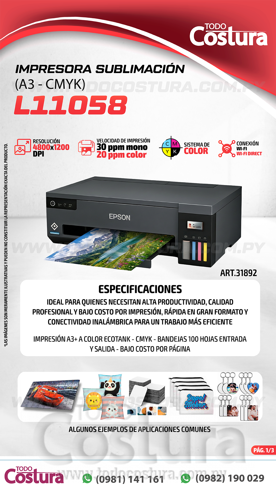 IMPRESORA SUBLIMACION (A3) EPSON L11058 - 4 COLORES